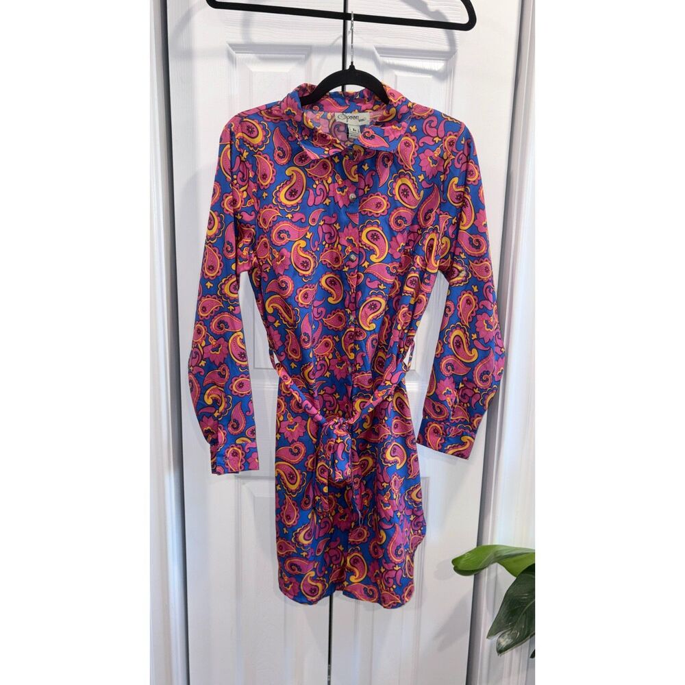Spoon Jeans Paisley Button Front Shirt Dress Y2K Style Size L